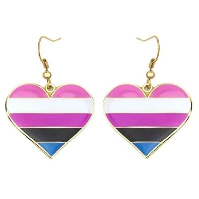 Image of Gender Fluid Pride Heart Shape Dangle Earrings Gay &amp; Lesbian LGBT Gifts Rainbow Jewelry