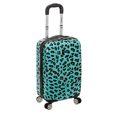 Image of Rockland Safari Hardside Spinner Wheel Luggage, Blue Leopard, Carry On 20 Inch, BLUELEOPARD, Melbourne Expandable Luggage