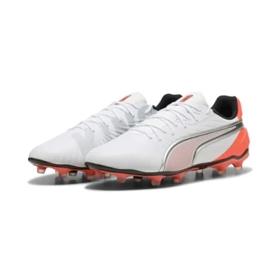 Image of PUMA Unisex King Match FG/AG Soccer Shoe, White Silver Glowing RED, 11.5 UK