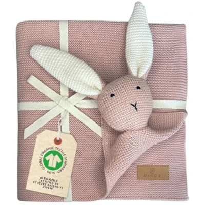 Image of DIKOS® Original Baby Blanket Cuddly Rabbit Berry GOTS Organic Cotton Newborn with Toy Girl Knitted First Equipment Gifts Gift for Birth