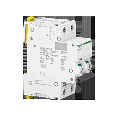 Image of Schneider A9F74203 iC60N 2P 3A C MCB Miniature Circuit Breaker, White, Set of 6 Piece