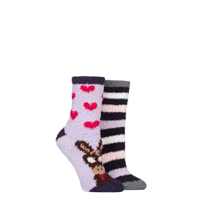 Image of Women&#039;s 2 Pair SOCKSHOP Wildfeet Cosy Lounge Socks with Anti Slip Grips Donkey / Stripes 4 8