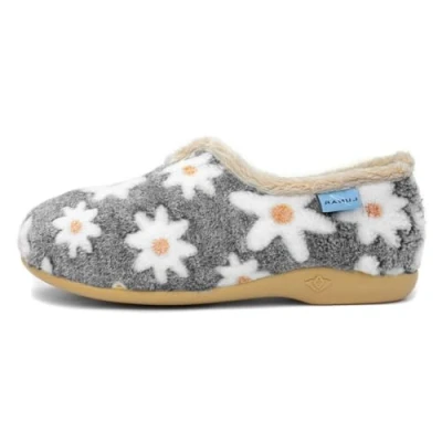 Image of Lunar Ladies&#039; Daisy Grey Flower Slippers Floral Print Design, Cushioned Insole, Soft Textile Lining, Non Slip Rubber Sole, Cozy Indoor House Shoes 7