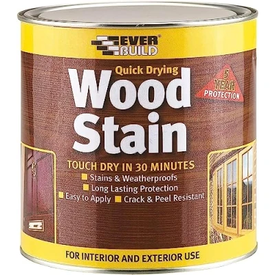 Image of Everbuild Satin Wood Stain Indoor And Outdoor Use Weatherproof UV Resistant Quick Drying Solvent Free Walnut 250ml