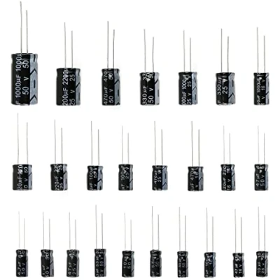 Image of Fasizi 25 Values 16V 25V 50V 1uF to 2200uF Electrolytic Capacitors Assorted Assortment Kit Set Black 125PCS