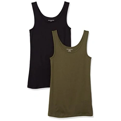 Image of Amazon Essentials Women&#039;s Slim fit Tank, Pack of 2, Black/Olive, XL