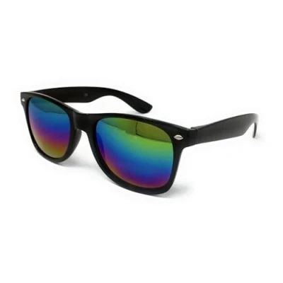 Image of WS UK Adults Classic Sunglasses with UV400 Protection Unisex (Black Frame Rainbow Mirrored Lens)