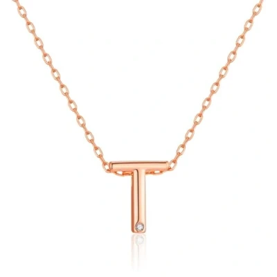 Image of Philip Jones Rose Gold Plated Initial Necklace Letter T Created with Zircondia® Crystals