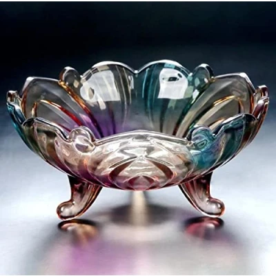 Image of JUNYFFF Large Glass Crystal Fruit Bowl Candy Serving Decorative Home/Office Multipurpose Tray Eco Friendly Bowl, 24Cm,Multi colored
