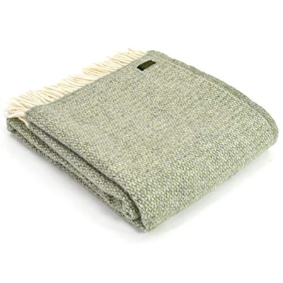 Image of Tweedmill Textiles 100% Pure New Wool Illusion Throw, Green/Grey, 150x180cm