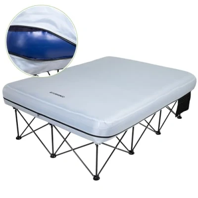 Image of FUNDANGO Camp Beds Double with Air Mattress Folding 2 Person Camping Cot Portable Bed Pump Side Table Sleeping Guest for Travel Fishing Picnic Indoor