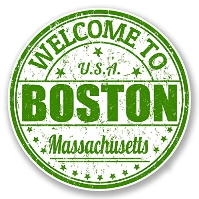 Image of 2 x 10cm/100mm Boston Massachusetts USA Vinyl SELF Adhesive Sticker Decal Laptop Travel Luggage Car Bike Sign Fun #5997