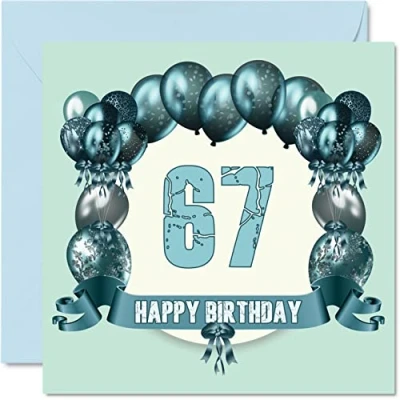 Image of Fun 67th Birthday Cards for Men Balloons Happy Card Dad Auntie Uncle Nanny Cousin Grandad Gran Mum Grandma, 145mm x Greeting Cards,