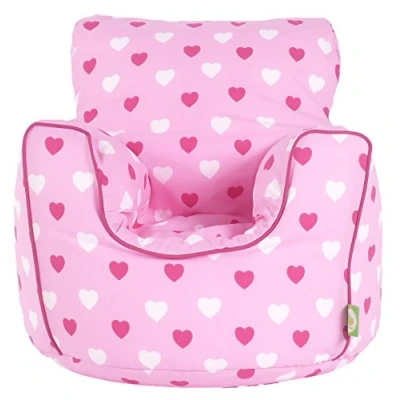 Image of Cotton Pink Hearts Girls Bean Bag Arm Chair with Beans