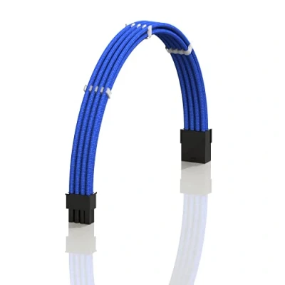Image of LINKUP AVA 30cm PCI E 8 Pin (6+2) GPU PSU Power Supply Braided Sleeved Custom Mod PC Extension Cable w/Combs┃Strong &amp; Stiff Design┃Single Pack┃300mm Blue