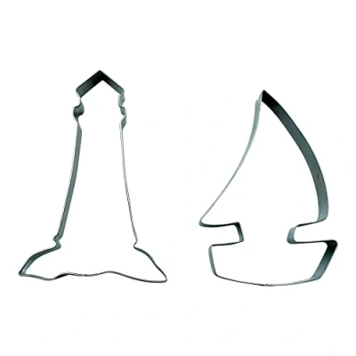 Image of BekkiB Set of 2 Cookie Cutters &quot;Sailing Boat and Lighthouse&quot; Stainless Steel Cutters, Dishwasher Safe 880202