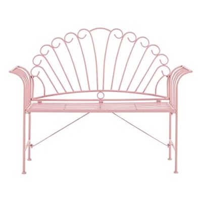 Image of Garden Bench Pink Vintage Metal Flared Armrests 2 Seater Cavinia