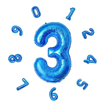 Image of 40&quot; Number Balloons,Helium 3 Balloons Birthday,Self Inflating Balloons,Foil Balloon for Birthday Party,New Year Decoration,Anniversary Decoration,Company Celebration (Blue #3)