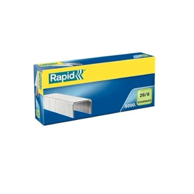 Image of Rapid 26/6mm Standard Staples, For Stapling up to 20 Sheets, Use with Desktop and Electric Staplers, Galvanised Wire, Box of 5000, 24861800