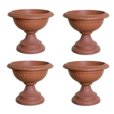 Image of Round Grecian Classical URN Patio Pots 42 CM Flower Planter Outdoor Or Indoor Plant Plastic Base Home Office Garden Wedding Porch Front Door Set Of 4 (TERRACOTTA)