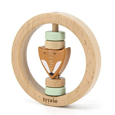 Image of Trixie Wooden Round Rattle Mr. Fox FSC Certified Wood BPA Free Baby Safe, Durable, and Easy to Grasp Design for Infants
