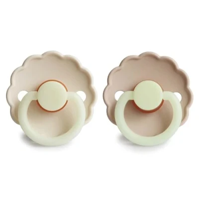 Image of FRIGG Daisy Night Latex Pacifier 2 Pack Natural Glow in The Dark Soother Cherry Shaped Nipple BPA Free Made Denmark Dummy Blush Night/Cream Size 1 (0 6 Months)