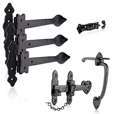 Image of XFORT Smithy&#039;s Range Thumb Gate Latch Set Black Antique, Complete Cast Iron Pack with 300mm Hinges, Straight Bolt and Suffolk Latch, Traditional Suitable for Shed Doors.