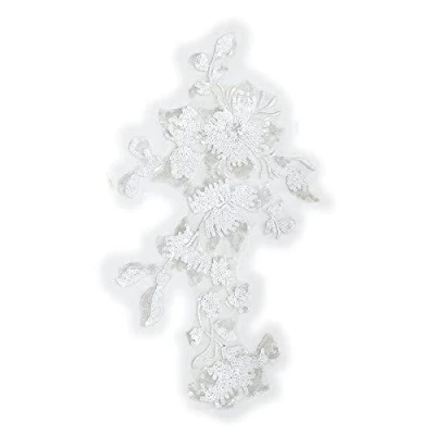Image of SUNMOVE Embroidery Sequin Lace Applique Sewing Flower Fabric Collar Patch for Wedding Gown Dress Bridal DIY Crafts(White)