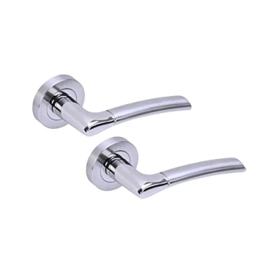 Image of HANDLEZONE® Columba Premium Lever On Round Rose Door Handles, Internal Passage Latch 1 Set Dual Finish Polished/Satin Chrome