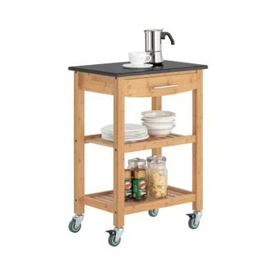 Image of Sobuy Kitchen Storage Trolley Cart Island with Black Granite Top, FKW28 SCH