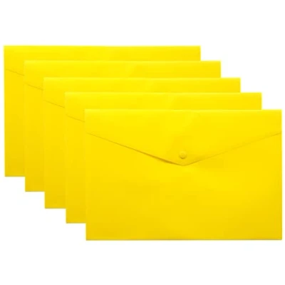 Image of eco A5 50% Recycled Transparent Press Stud Popper Wallet, Plastic Folders (Pack of 5), Yellow, eco075YELLOW