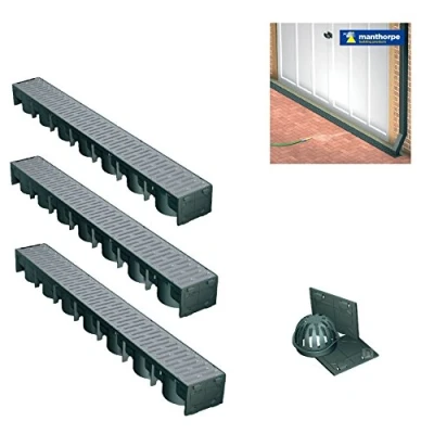Image of Manthorpe Garage Drainage Channel Pack in Metallic Silver 3 Metres &amp; Accessories