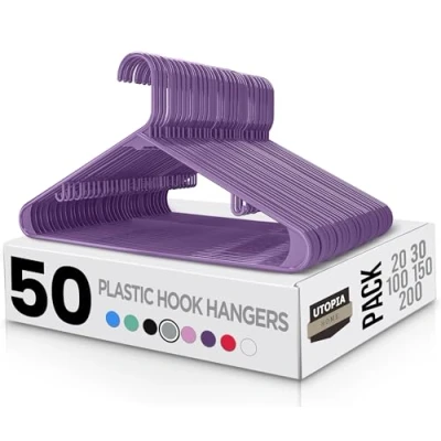 Image of Utopia Home Plastic Hangers 50 Pack Clothes Hanger with Hooks Durable &amp; Space Saving Coat Heavy Duty Purple Skirt