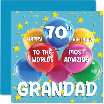 Image of 70th Grandad Birthday Card World&#039;s Most Amazing Happy for from Grandson Granddaughter, 145mm x Age 70 Seventy Greeting Cards Grandpa