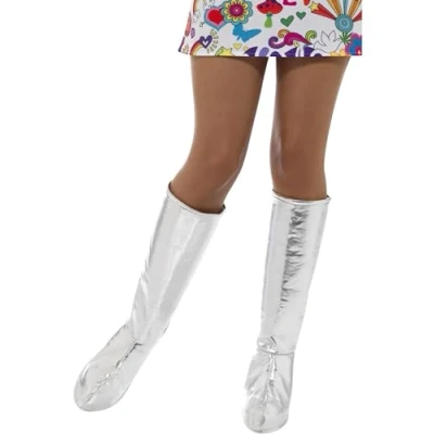 Image of Smiffys GoGo Boot Covers, Silver , 1960&#039;s Groovy Fancy Dress, Adult Dress Up Accessories