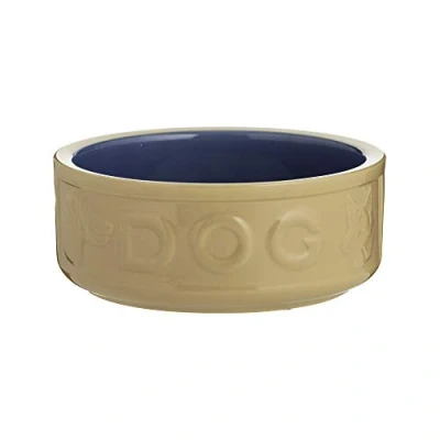 Image of Mason Cash Cane &amp; Blue Lettered Stoneware Dog Bowl 18 cm
