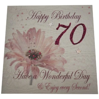 Image of WHITE COTTON CARDS Age 70 Handmade Birthday Card Flower, White,16cm x 16cm