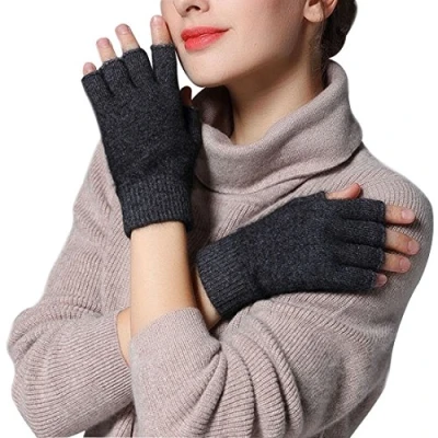 Image of Lerben® Fashion Men Women&#039;s Soft Cashmere Warm Fingerless Gloves Autumn Winter Hand Wrist Warmer Mitten (F deep Grey)