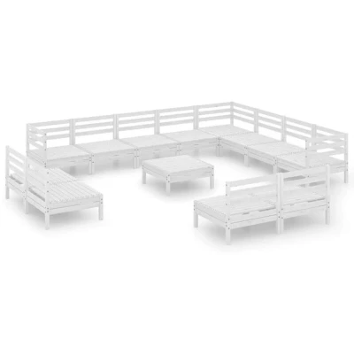 Image of vidaXL 13 Piece Garden Lounge Set Solid Wood Pine White