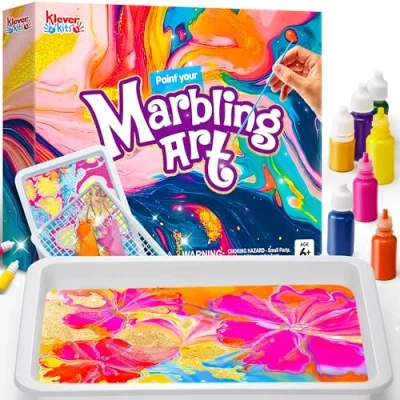 Image of Klever Kits Marbling Paint Art Kit for Kids, Water Marble Art, Arts and Crafts Girls &amp; Boys 6 12 Years Old, Craft Kits, Birthday Gift Ideas Activities Toys,Presents