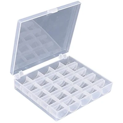 Image of 25 Capacity Empty Bobbins Case Organiser by UMTMedia® Sewing Machine Bobbin Clear Box Storage for Brother Singer Janome Elna Toyota Bernina