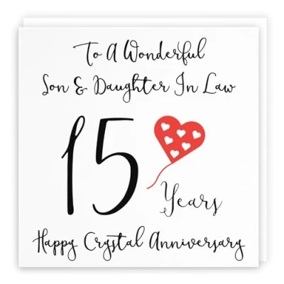 Image of Hunts England Son And Daughter In Law 15th Anniversary Card To A Wonderful &amp; 15 Years Happy Crystal Love Heart Collection