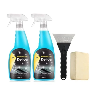 Image of AA Winter Car Kit Fast Acting Deicer 2 x 750 ml, Ice Scraper 1, Chamois Demister Pad 1