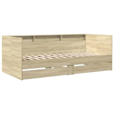 Image of vidaXL Daybed with Drawers Sonoma Oak Sofa Bed Trundle, Engineered Wood Frame, Convertible Double Bed, Bedroom/Living Room