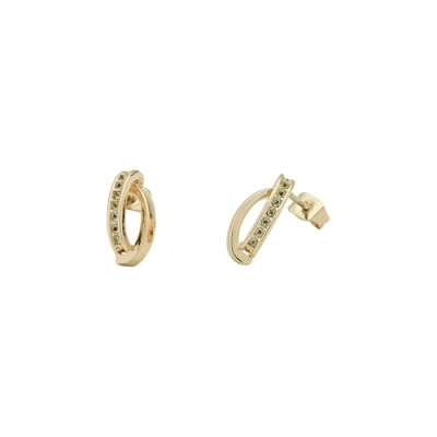 Image of Karen Millen Oval Pavé Chain Stud Earrings for Women (Gold/Black Diamond Multi Crystal)