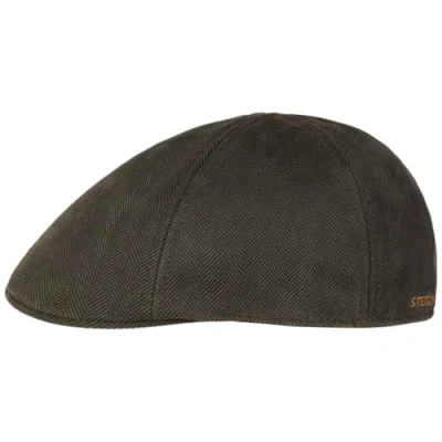 Image of Stetson Herringbone Duck Flatcap Schirmmütze Schiebermütze Herren mit Schirm, Futter Herbst Winter L (58 59 cm) braun oliv