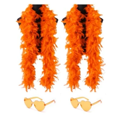 Image of db11 2 Pcs Feather Boas with Heart Rimless Sunglasses，4 ft Boa Halloween Christmas Bachelor Party Pack Accessory (Orange)