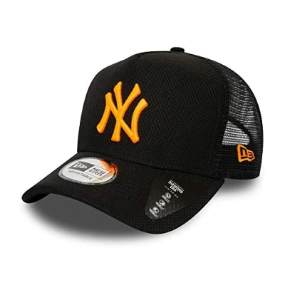 Image of New Era York Yankees A Frame Adjustable Trucker Cap Diamond Black/Neon Orange One Size