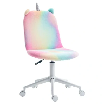 Image of Vinsetto Fluffy Unicorn Office Chair with Mid Back and Swivel Wheel, Cute Desk Chair, Rainbow Multi Colored