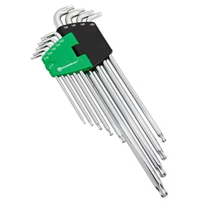 Image of Powerbuilt 24010 Stubby Long Arm Ball End Torx Key Wrench Set,Green,19 Piece